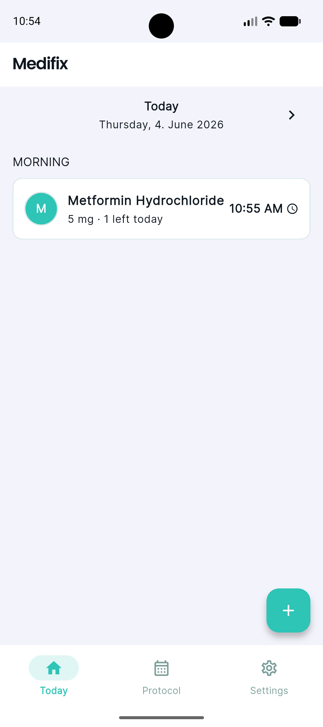 Medifix today view showing today's medication list on Android