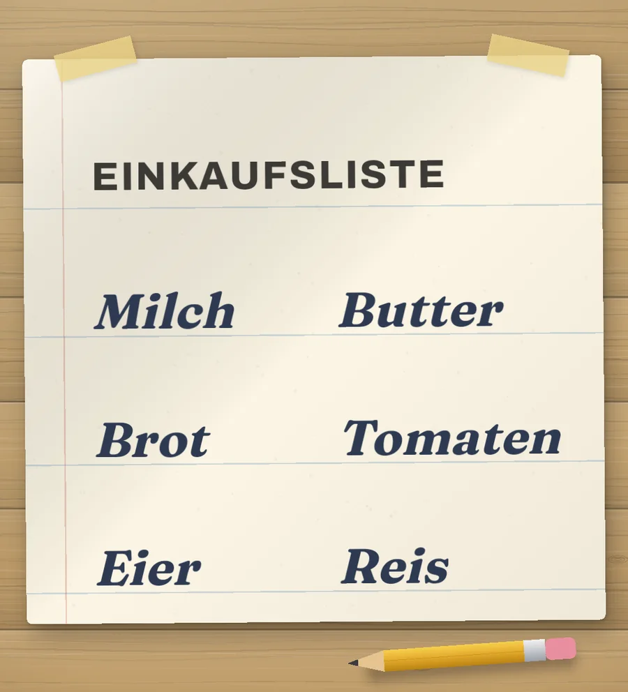 Detail: a note with a shopping list